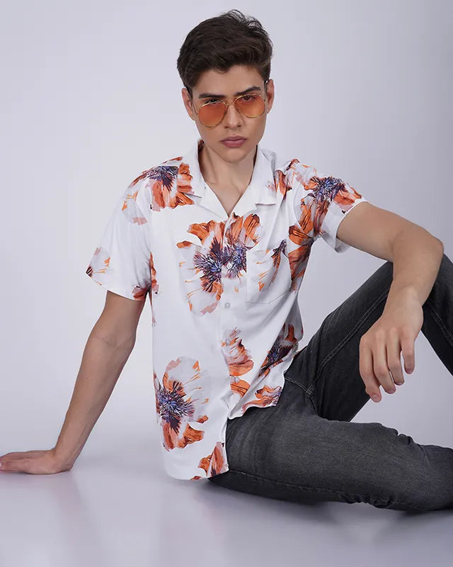 White Floral Printed Shirt