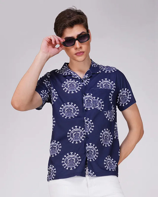 Blue Graphic Pattern Printed Shirt
