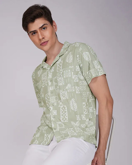 Light Green Floral Printed Shirt