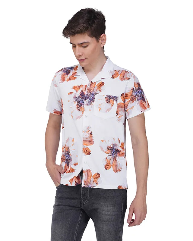 White Floral Printed Shirt