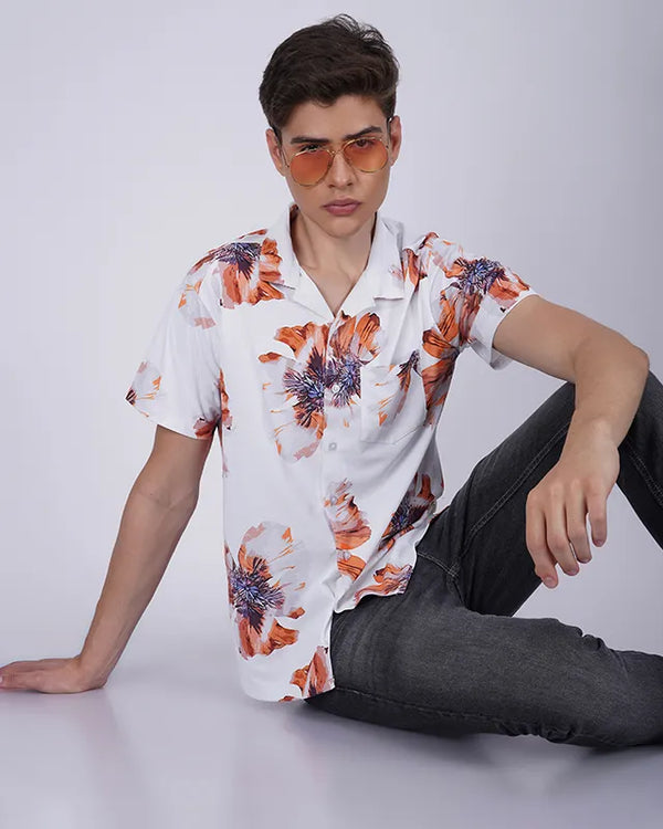 White Floral Printed Shirt
